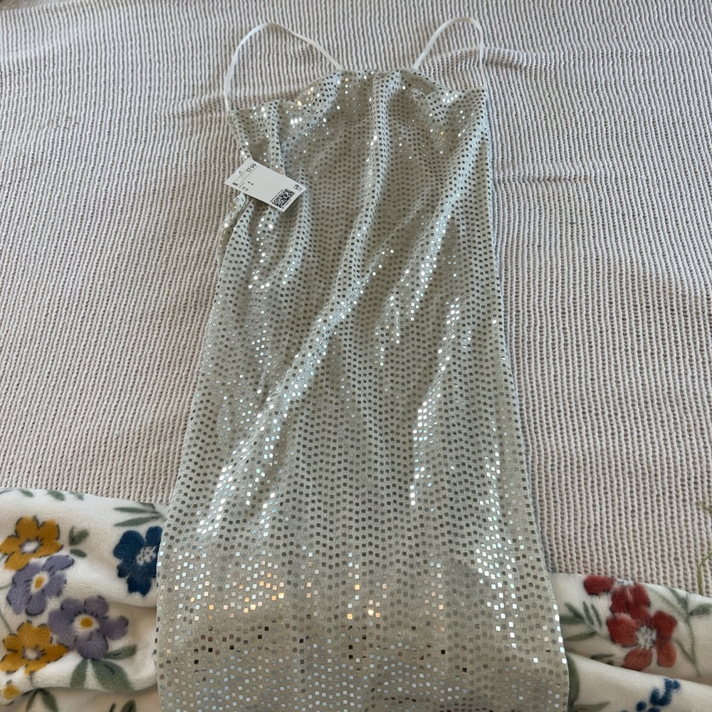 Silver Sequin Slip Dress